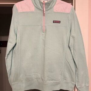 Vineyard Vines Light Green and Pink Quarter-Zip Sweatshirt